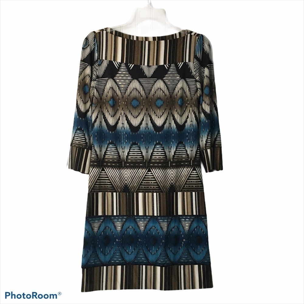 Joseph Ribkoff  Geometric Abstract Print 3/4 Sleeve Jersey Knit Shift Dress Sz 4